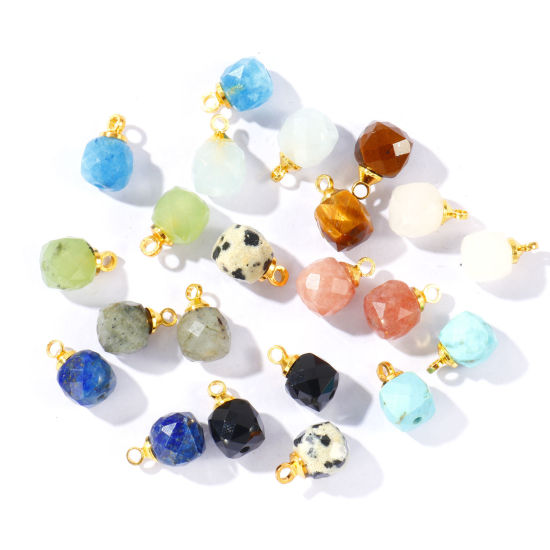 Picture of Gemstone & Brass Charms Wholesale 18K Gold Plated Multicolor Cube Faceted 11mm x 7mm
