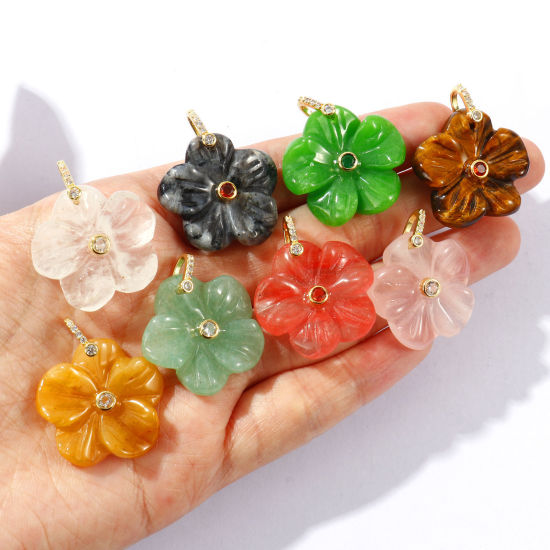 Bild von Edelstein & Messing Charms Großhandel 18K Vergoldet Bunt Blumen 29mm x 25mm