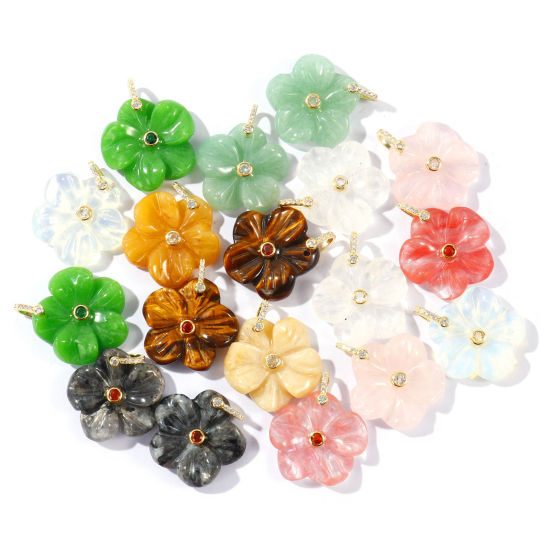Bild von Edelstein & Messing Charms Großhandel 18K Vergoldet Bunt Blumen 29mm x 25mm