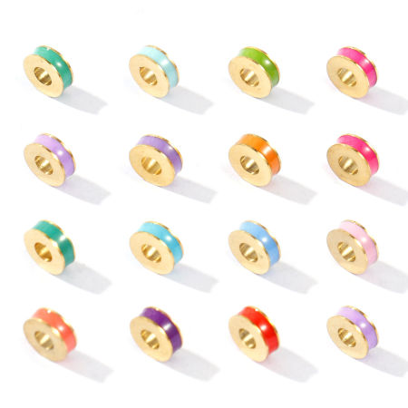 Picture of Eco-friendly PVD 304 Stainless Steel Spacer Beads For DIY Bracelet Jewelry Making Findings Wholesale 18K Real Gold Plated Multicolor Round Enamel 6mm Dia., Hole: Approx 2.5mm