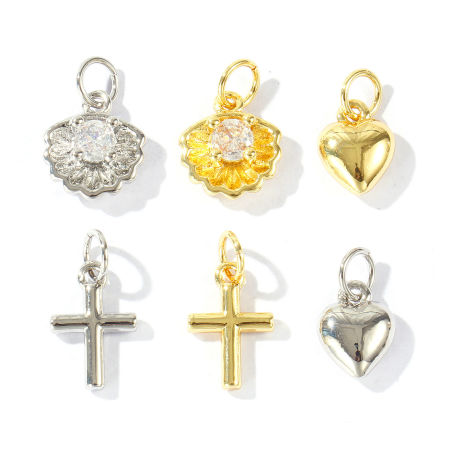 Eco-friendly Brass Charms Wholesale Real Gold Plated Shell Cross