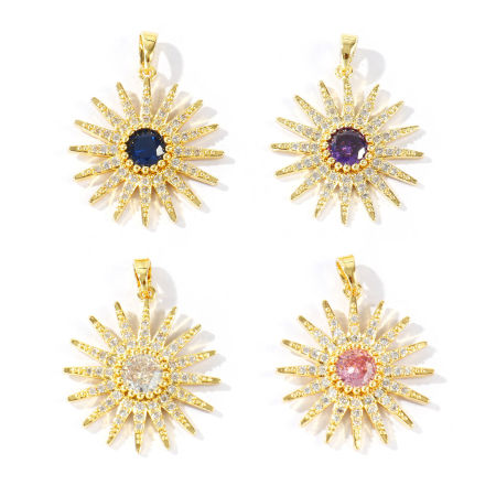 Immagine di 1 Pz Ottone Galassia Ciondoli Pendenti All'Ingrosso Placcato Oro 18K Sole Trasparente Cubic Zirconiae 3cm x 2.3cm