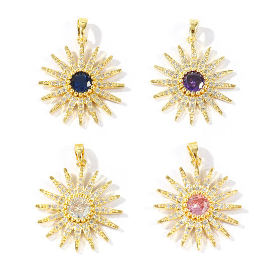 Image de 1 Pièce Pendentifs En Gros Galaxie en Laiton Plaqué Or 18K Soleil à Zircone Cubique Clair 3cm x 2.3cm