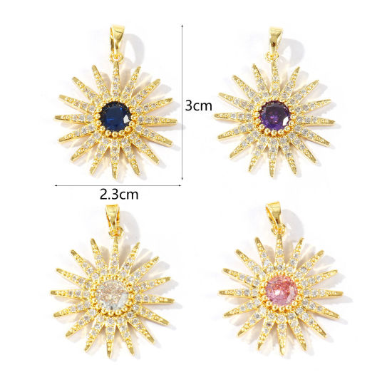 Image de 1 Pièce Pendentifs En Gros Galaxie en Laiton Plaqué Or 18K Soleil à Zircone Cubique Clair 3cm x 2.3cm