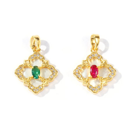 Immagine di 1 Pz Conchiglie Naturali & Ottone Ciondoli Pendenti All'Ingrosso Placcato Oro 18K Rombo Micro Spianare Trasparente Cubic Zirconiae 23mm x 16mm