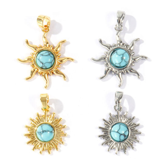 Picture of Brass & Turquoise Galaxy Charm Pendant Wholesale Multicolor Green Blue Sun