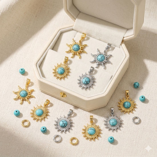 Picture of Brass & Turquoise Galaxy Charm Pendant Wholesale Multicolor Green Blue Sun