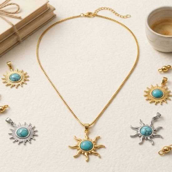 Picture of Brass & Turquoise Galaxy Charm Pendant Wholesale Multicolor Green Blue Sun