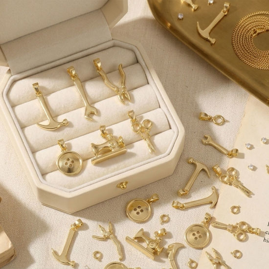 Immagine di 2 Pz Ecologico Ottone Ciondoli Pendenti All'Ingrosso 18K Vero Oro Placcato