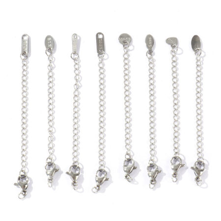 Picture of Eco-friendly 304 Stainless Steel Extender Chain Wholesale For Necklace Bracelet Jewelry Making Silver Tone With Lobster Claw Clasp