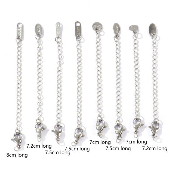 Imagen de 10 Unidades Respetuoso del Medio Ambiente 304 Acero Inoxidable Excensor de Cadena Al Por Mayor Para Pulsera Collar Joyería Tono de Plata Con Broche de Langosta