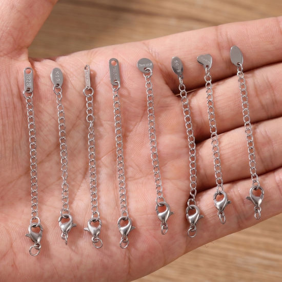 Imagen de 10 Unidades Respetuoso del Medio Ambiente 304 Acero Inoxidable Excensor de Cadena Al Por Mayor Para Pulsera Collar Joyería Tono de Plata Con Broche de Langosta