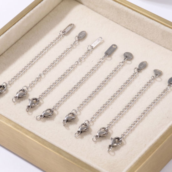 Imagen de 10 Unidades Respetuoso del Medio Ambiente 304 Acero Inoxidable Excensor de Cadena Al Por Mayor Para Pulsera Collar Joyería Tono de Plata Con Broche de Langosta
