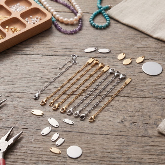 Imagen de 10 Unidades Respetuoso del Medio Ambiente 304 Acero Inoxidable Excensor de Cadena Al Por Mayor Para Pulsera Collar Joyería Tono de Plata Con Broche de Langosta