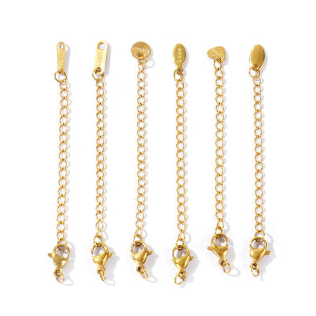 Picture of Eco-friendly PVD 304 Stainless Steel Extender Chain Wholesale For Necklace Bracelet Jewelry Making 18K Real Gold Plated With Lobster Claw Clasp