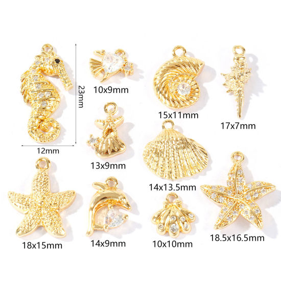 Immagine di 2 Pz Ottone Gioielli Oceanici Ciondoli All'Ingrosso Placcato Oro 18K Conchiglia Stella Marina