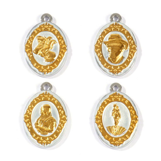 Picture of Eco-friendly PVD 304 Stainless Steel Charms Wholesale 18K Real Gold Plated & Silver Tone Oval Head Portrait Two Tone