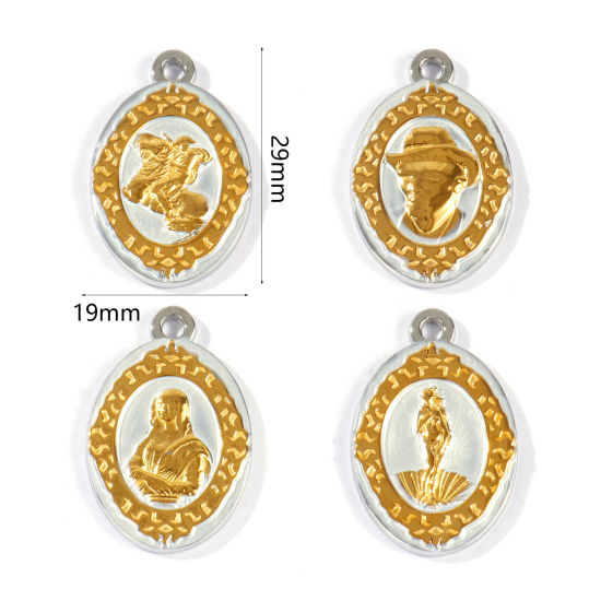 Picture of Eco-friendly PVD 304 Stainless Steel Charms Wholesale 18K Real Gold Plated & Silver Tone Oval Head Portrait Two Tone
