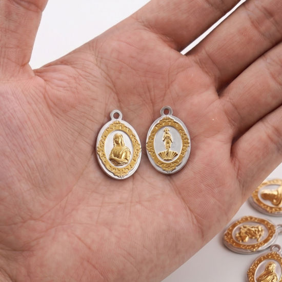 Picture of Eco-friendly PVD 304 Stainless Steel Charms Wholesale 18K Real Gold Plated & Silver Tone Oval Head Portrait Two Tone