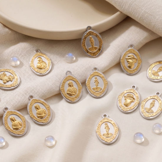 Picture of Eco-friendly PVD 304 Stainless Steel Charms Wholesale 18K Real Gold Plated & Silver Tone Oval Head Portrait Two Tone