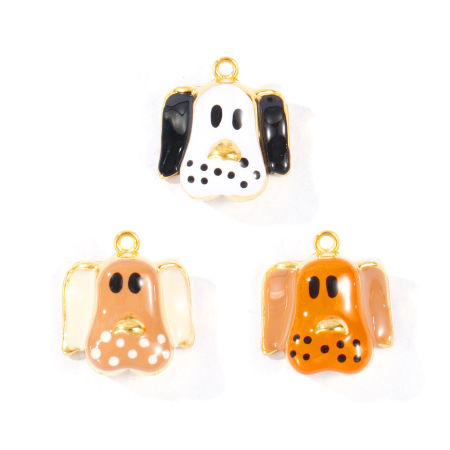 Immagine di 2 Pz PVD Ecologica 304 Acciaio Inossidabile Ciondoli All'Ingrosso 18K Vero Oro Placcato Smalto Cane 15.5mm x 14mm