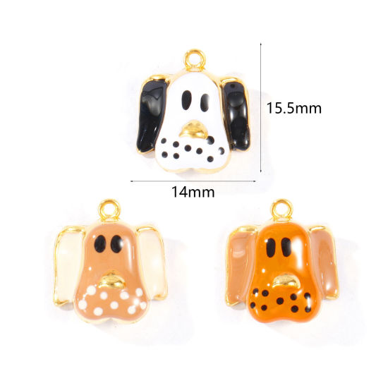 Picture of Eco-friendly PVD 304 Stainless Steel Charms Wholesale 18K Real Gold Plated Enamel Dog Animal 15.5mm x 14mm