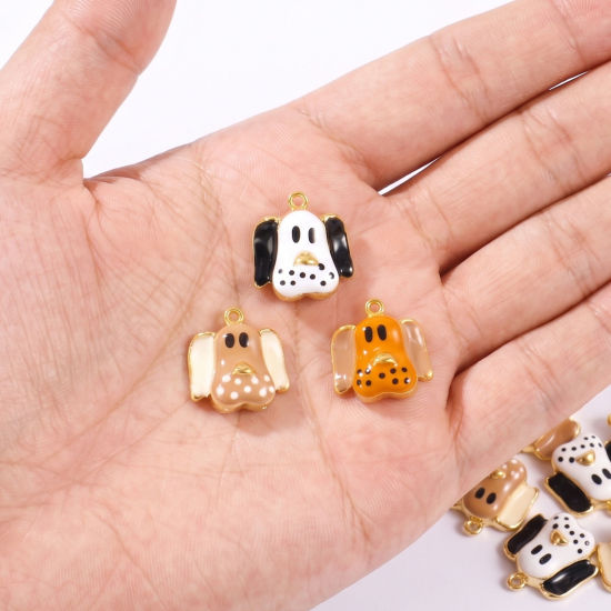 Picture of Eco-friendly PVD 304 Stainless Steel Charms Wholesale 18K Real Gold Plated Enamel Dog Animal 15.5mm x 14mm