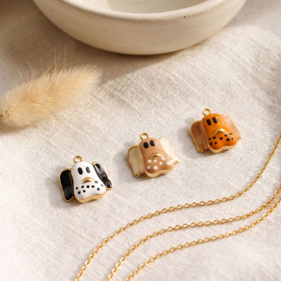 Picture of Eco-friendly PVD 304 Stainless Steel Charms Wholesale 18K Real Gold Plated Enamel Dog Animal 15.5mm x 14mm