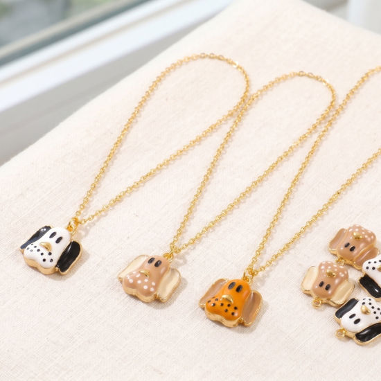 Picture of Eco-friendly PVD 304 Stainless Steel Charms Wholesale 18K Real Gold Plated Enamel Dog Animal 15.5mm x 14mm