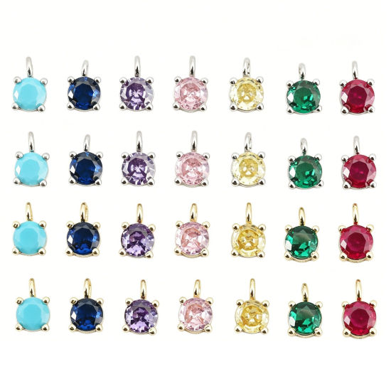 Bild von Messing Charms Großhandel Rund Bunt Kubischer Zirkon 4mm Dia
