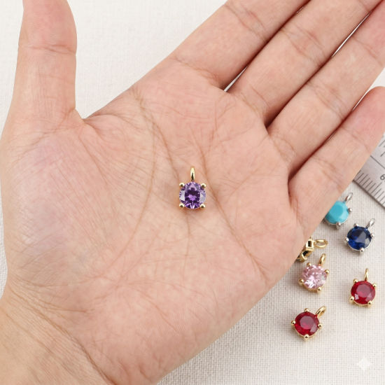 Bild von Messing Charms Großhandel Rund Bunt Kubischer Zirkon 4mm Dia