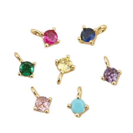 Immagine di 5 Pz Ottone Ciondoli All'Ingrosso Tondo Mini Multicolore Cubic Zirconiae 4mm Dia