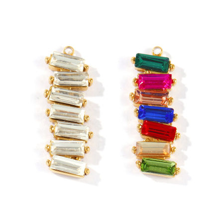 Immagine di 1 Pz PVD Ecologica Impermeabile Anti-Ossidante Ipoallergenico 304 Acciaio Inossidabile & Strass Geometrico Ciondoli All'Ingrosso 18K Vero Oro Placcato striscia 28mm x 10mm