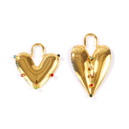 Immagine di 1 Pz PVD Ecologica Impermeabile Anti-Ossidante Ipoallergenico 304 Acciaio Inossidabile San Valentino Ciondoli All'Ingrosso 18K Vero Oro Placcato Cuore Multicolore Cubic Zirconiae