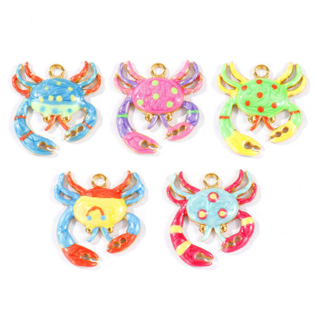 Bild von Umweltfreundliche PVD Wasserdicht Anlaufgeschützt Hypoallergen 304 Edelstahl Ozean Schmuck Charms Großhandel 18K Echtgold plattiert Emaille Krabbe Perlmuttartig 28mm x 26mm