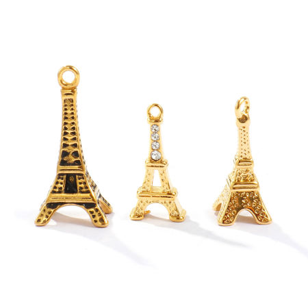 Immagine di 1 Pz PVD Ecologica Impermeabile Anti-Ossidante Ipoallergenico 304 Acciaio Inossidabile Viaggio Ciondoli All'Ingrosso 18K Vero Oro Placcato Torre Eiffel