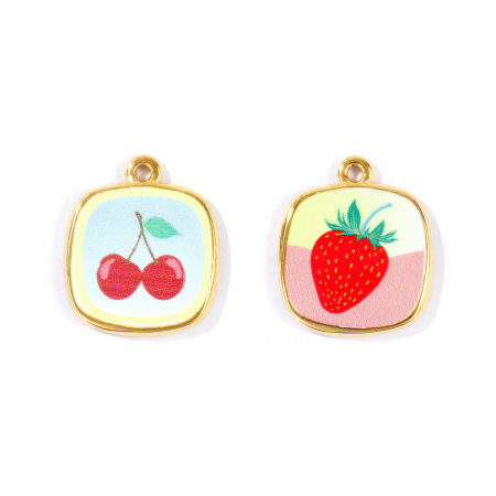 Immagine di 2 Pz PVD Ecologica Impermeabile Anti-Ossidante Ipoallergenico 304 Acciaio Inossidabile Ciondoli All'Ingrosso 18K Vero Oro Placcato Quadrato Stampato 21mm x 18mm