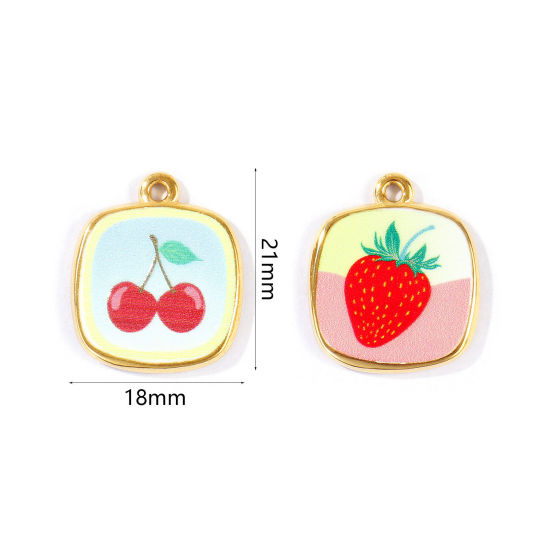 Picture of 2 PCs Eco-friendly PVD Waterproof Anti-Tarnish Hypoallergenic 304 Stainless Steel Charms Wholesale 18K Real Gold Plated Square Printed 21mm x 18mm