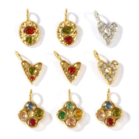 Bild von Umweltfreundliche PVD Wasserdicht Anlaufgeschützt Hypoallergen 304 Edelstahl & Strass Charms Großhandel 18K Echtgold plattiert