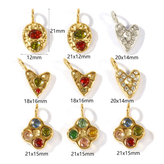 Picture of 1 Piece Eco-friendly PVD Waterproof Anti-Tarnish Hypoallergenic 304 Stainless Steel & Rhinestone Charms Wholesale 18K Real Gold Plated