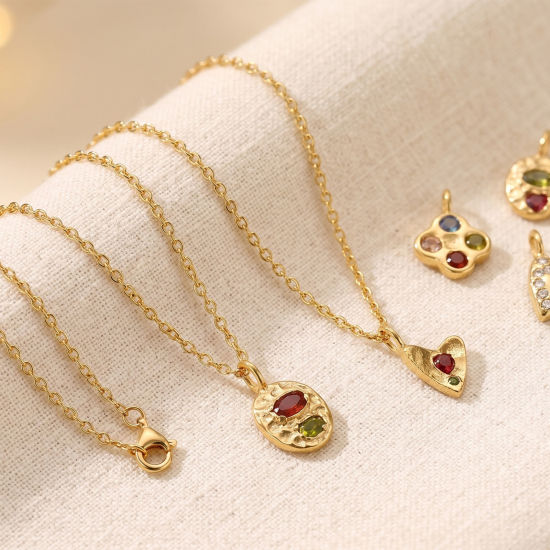 Picture of 1 Piece Eco-friendly PVD Waterproof Anti-Tarnish Hypoallergenic 304 Stainless Steel & Rhinestone Charms Wholesale 18K Real Gold Plated
