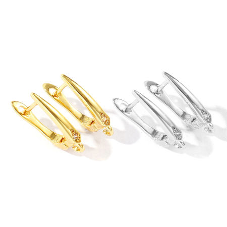 Imagen de 1 Par Latón Pendientes de Aro para Accesorios de Fabricación de Joyas de Bricolaje Al Por Mayor Multicolor Forma de U Claro Circón Artificial Con Lazo Abierto 18mm x 12mm, Tama?o del Poste/Cable: 0.9mm(19 gauge)