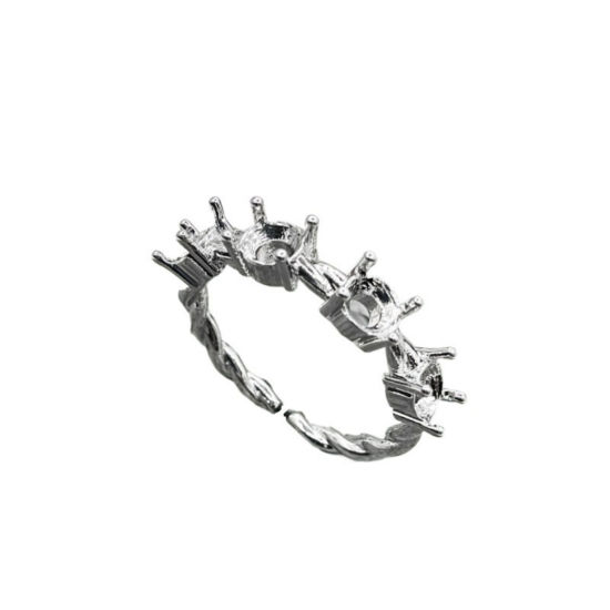 Immagine di 1 Pz Ottone Aperto Regolabile Anello Semilavorato per Incastonatura di Strass e Gemme Fai-da-Te All'Ingrosso Tono Argento (Adatto 4.2mm Dia.)