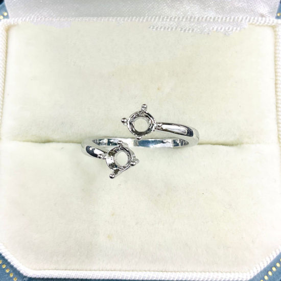 Immagine di 1 Pz Ottone Aperto Regolabile Anello Semilavorato per Incastonatura di Strass e Gemme Fai-da-Te All'Ingrosso Tono Argento (Adatto 4.2mm Dia.)