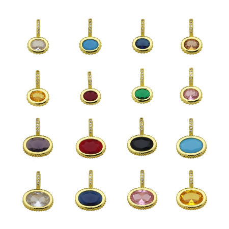 Image de 2 Pcs Breloques En Gros en Laiton Plaqué Or 18K Ovale à Zircone Cubique Multicolore