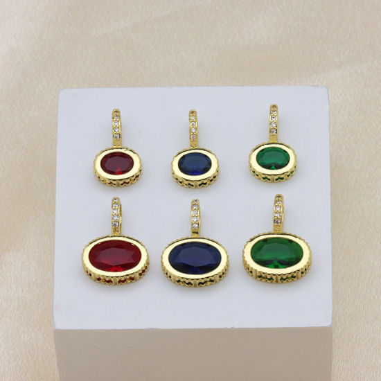 Image de 2 Pcs Breloques En Gros en Laiton Plaqué Or 18K Ovale à Zircone Cubique Multicolore