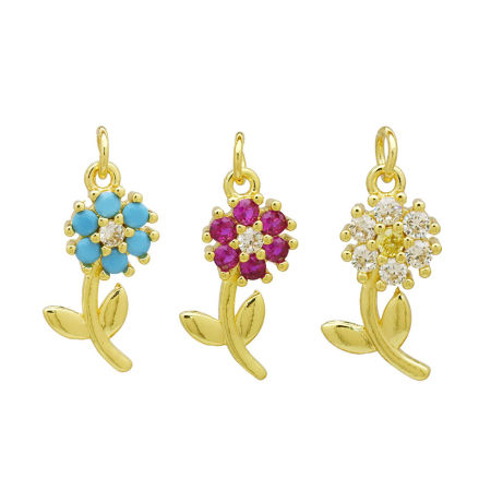 Immagine di 2 Pz Ottone Ciondoli All'Ingrosso Placcato Oro 18K Fiore 23mm x 10mm