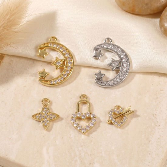 Bild von 2 Stück Messing Charms Großhandel Bunt Micro Pave Klar Kubischer Zirkon