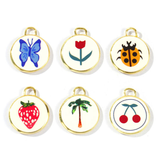 Bild von Messing Charms Großhandel 18K Vergoldet Rund Scheibe Gedruckt 20mm x 17mm