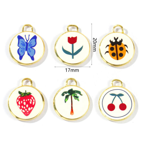 Bild von Messing Charms Großhandel 18K Vergoldet Rund Scheibe Gedruckt 20mm x 17mm